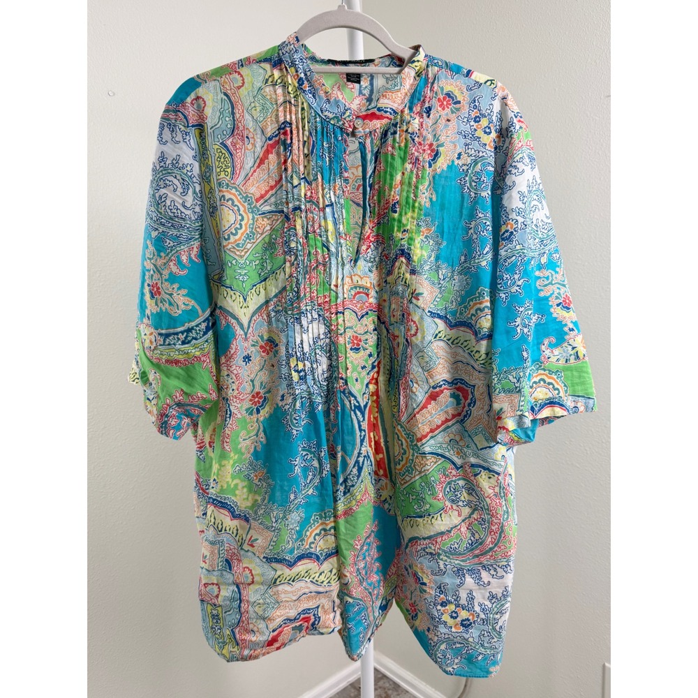 Lauren Ralph Lauren Turquoise Multi Paisley Tunic Top- size 2x